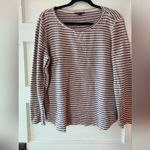 Lands' End Pink and Black Striped Long Sleeve Shiry